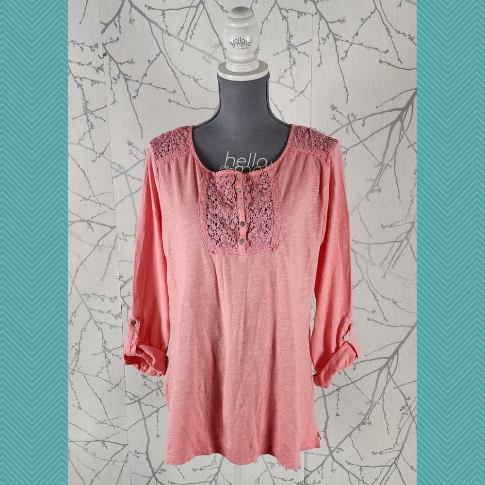 Long Tall Sally Pink Lace Bib Panel Popover Blouse
